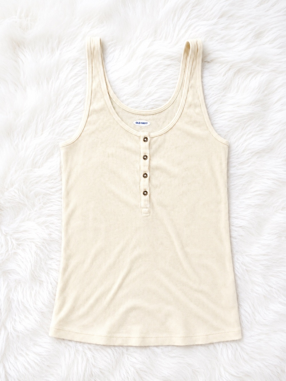 Old Navy Ribbed Henley Tank Top Cream Ivory Sleeveless Slim Fit Small